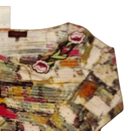 Mishca – Embroidered Roses, Cold Shoulder, Ribbed Fabric W/Abstract Design,