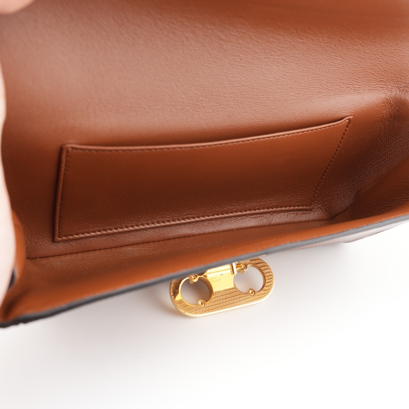 Celine Shiny Lizard Leather Maillon Triomphe Clutch Brown