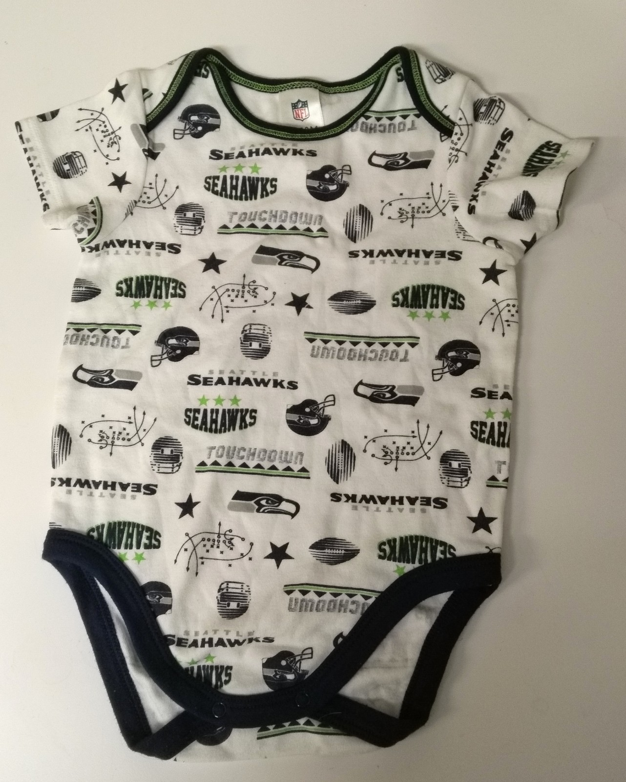 Qty 3 SEATTLE SEAHAWKS NFL One Piece Bodysuit Romper Size 6-9 Months 100% Cotton