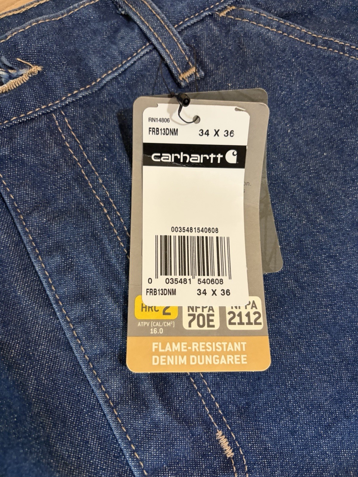Carhartt FR Flame-Resistant Original Fit 34×36 Denim Dungaree Pants Blue