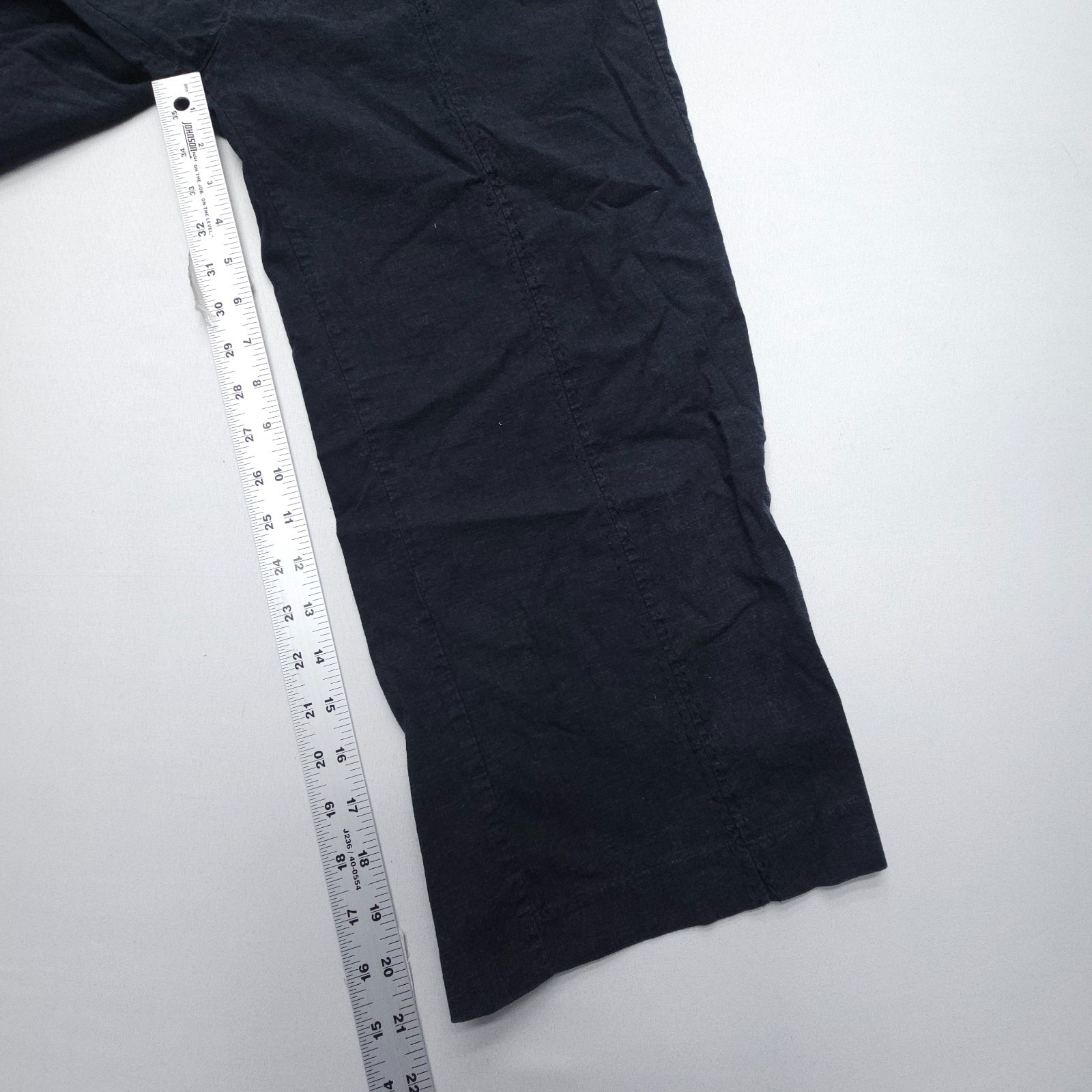 Kathy Ireland Linen Rayon Pull On Capri Crop Pants Size Large Black Flowy