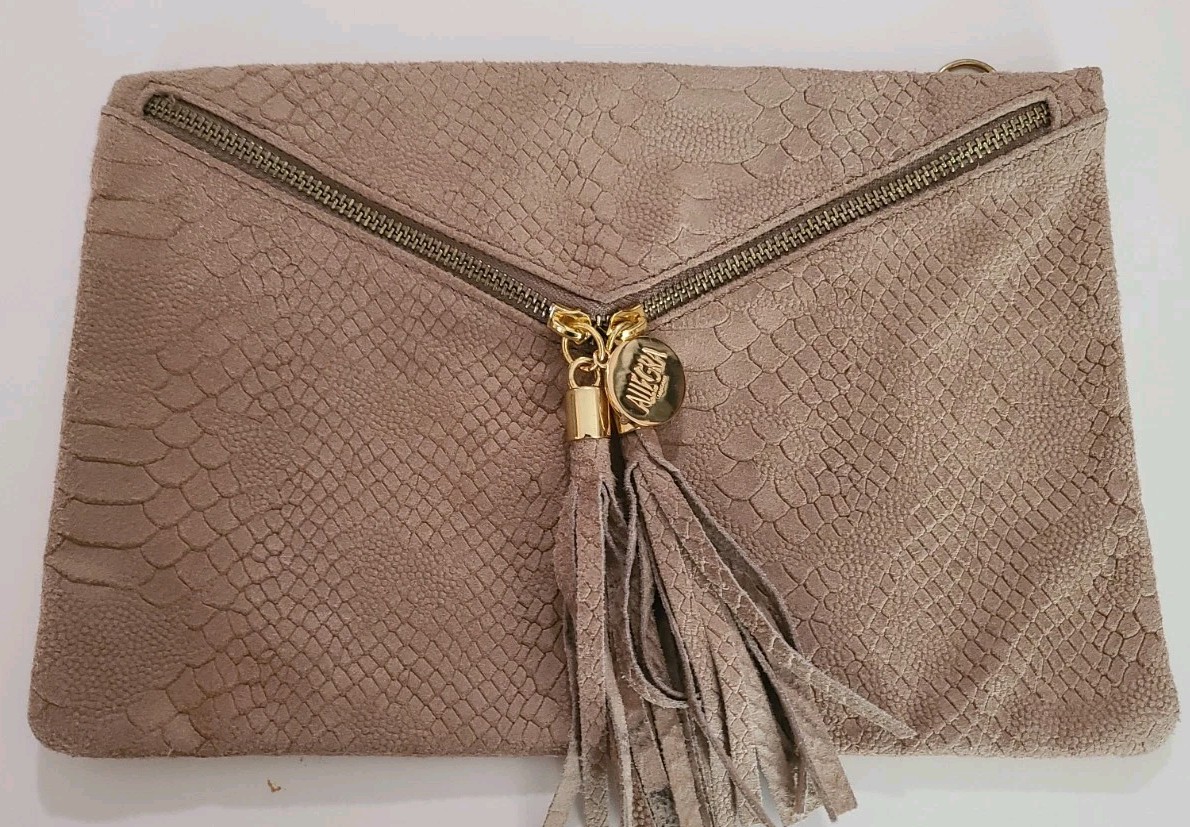 Allegra Genuine Leather Clutch/Purse Made In Italy 7 1/4”x 11” Zippers Tassells