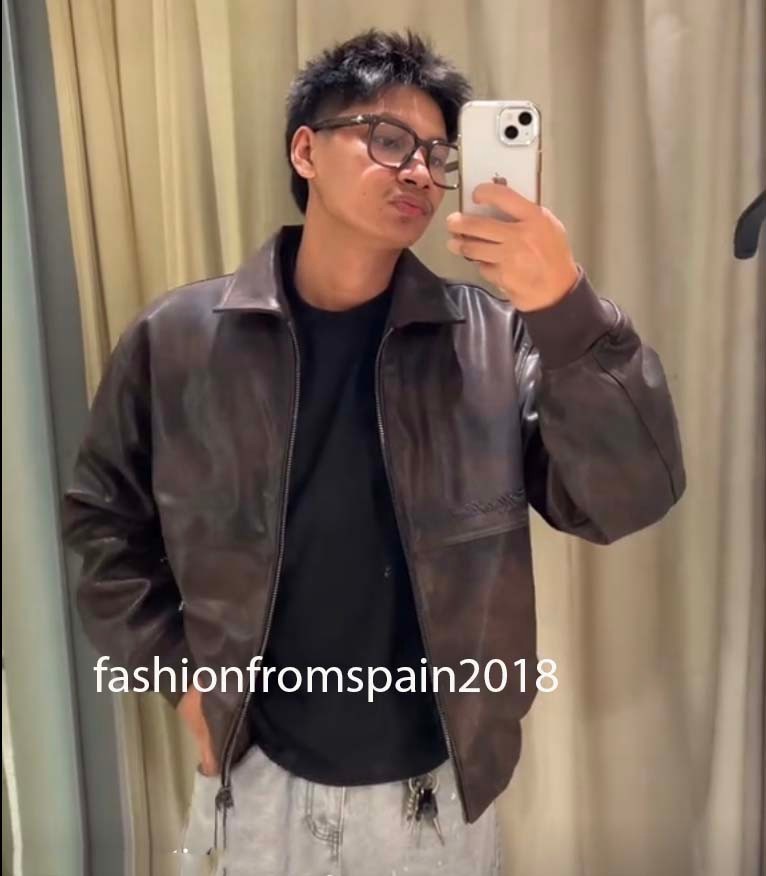 ZARA NEW MAN FORD © LEATHER BOMBER JACKET BROWN S-XL 5388/900/700