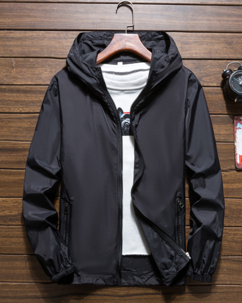 Men‘s Lightweight Windbreaker Hooded Waterproof Rain Jacket Breathable Outwear