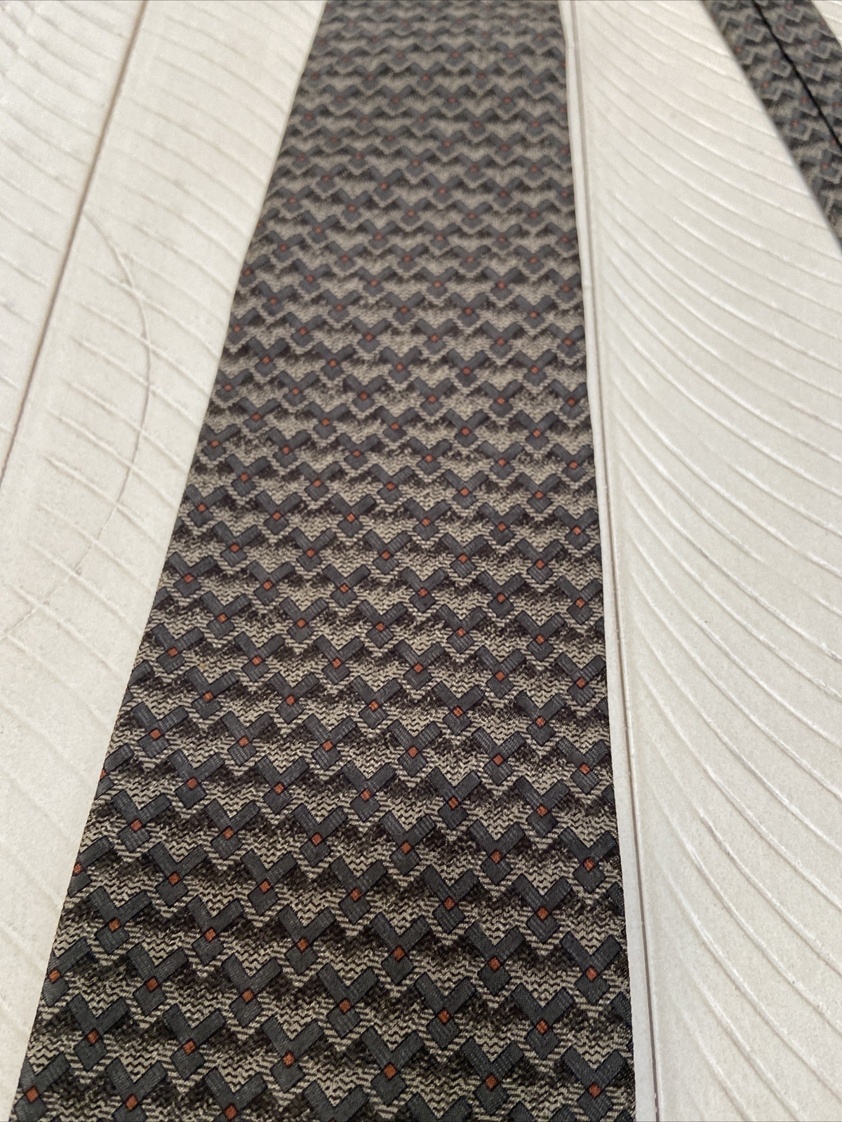 Guess Green Tan Black And Orange Silk Tie Made in USA