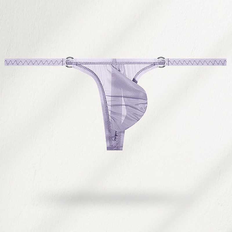 Men’s Ultra-thin Ice Silk Transparent Underwear Thongs Low-rise Pouch Underpants