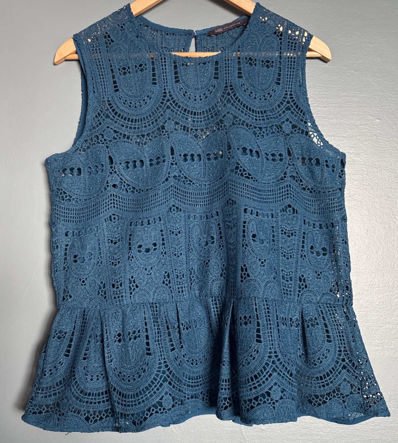 M&S MARKS & SPENCER Dark Marine Turquoise Two Piece Crochet Lacy Top Size 14