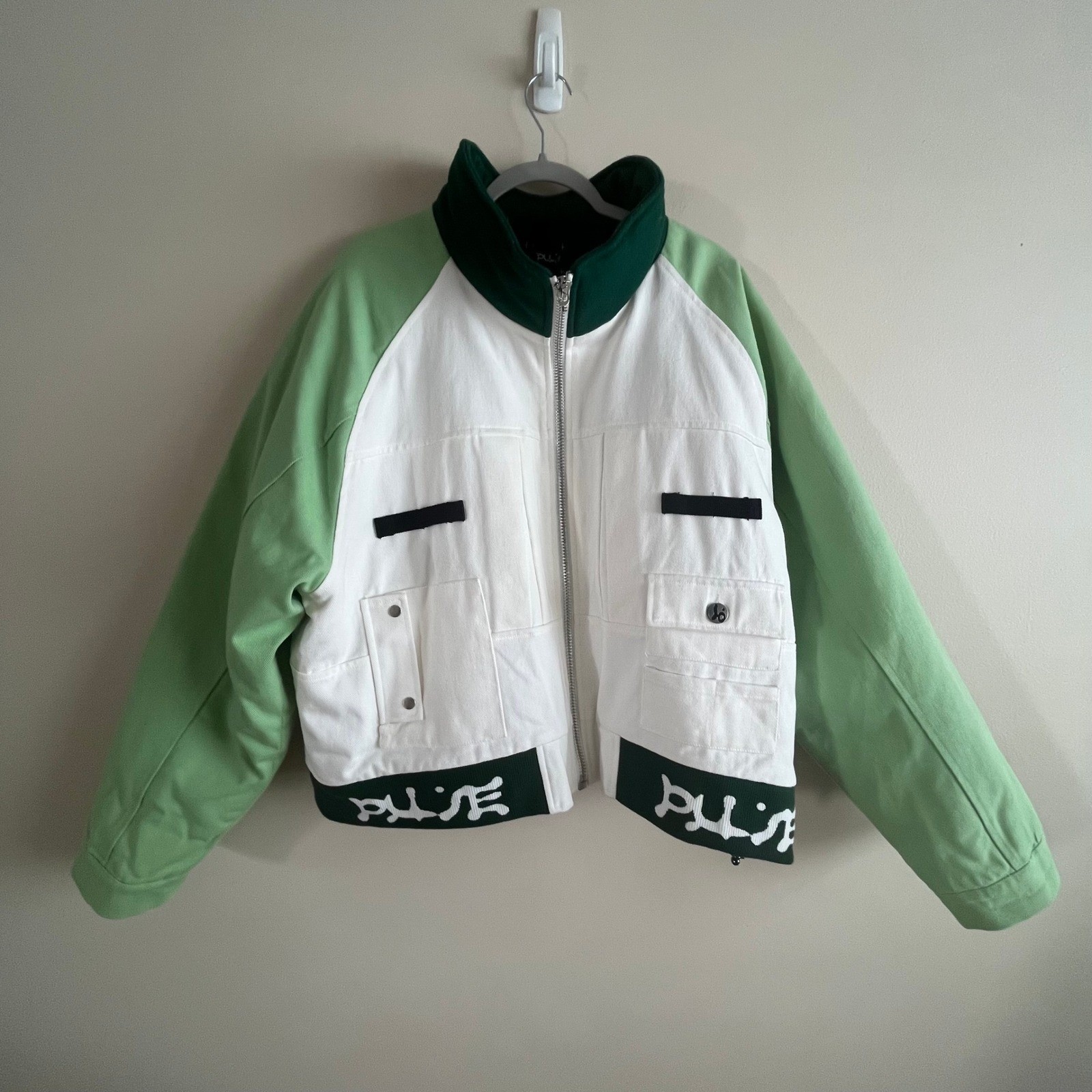 Bad Son Voyager Jacket Size XL Sage Green White Colorblock Cropped Workwear