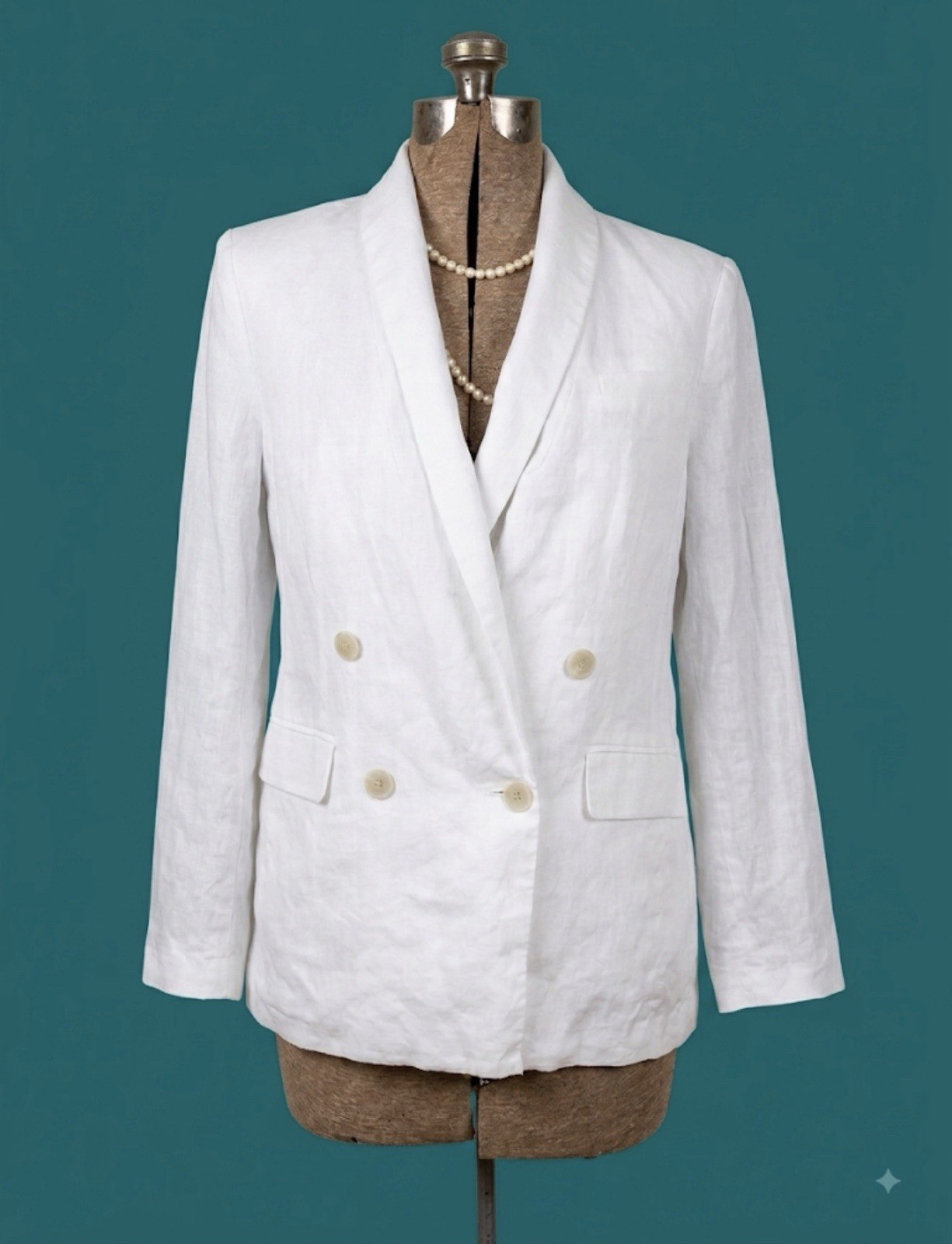 Banana Republic Blazer Size 8 Double Breasted White Linen Long Line Jacket BR