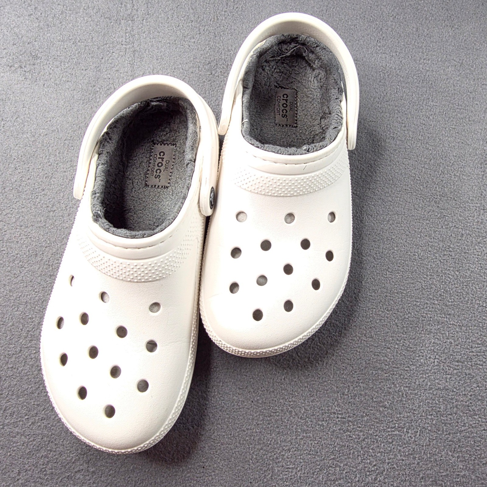 Crocs Classic Lined Clog White Charcoal Grey Fur Mens 6 Womens 8 Slip On Shoes