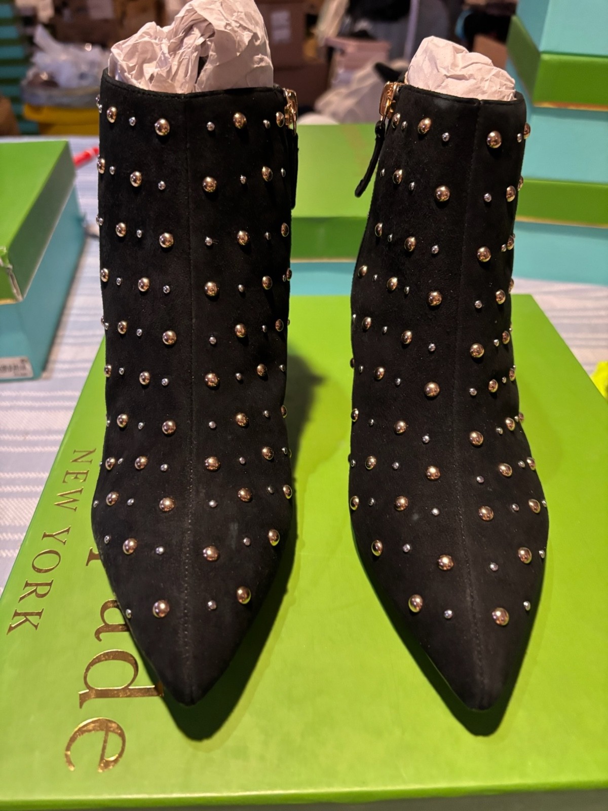 Kate Spade Starr Studded Beaded Black Ankle Boots Booties Women’s Size 5.5 & 10