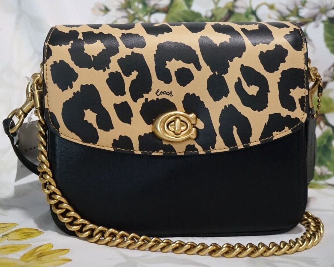 NWT COACH Cassie 19 CM571 Chain Satchel Crossbody Handbag In LEOPARD MULTI Brass