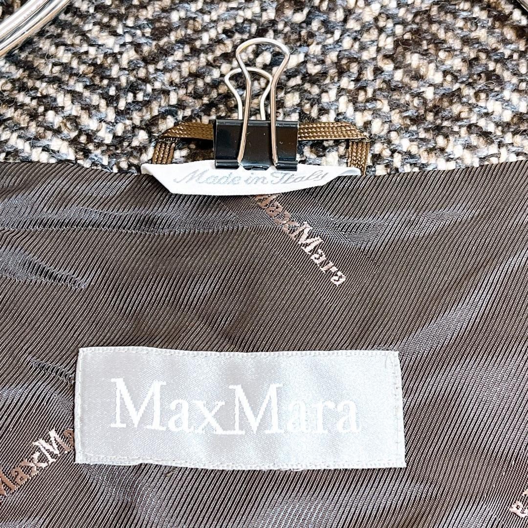 Max Mara mink fur coat, wool, brown tweed, size L