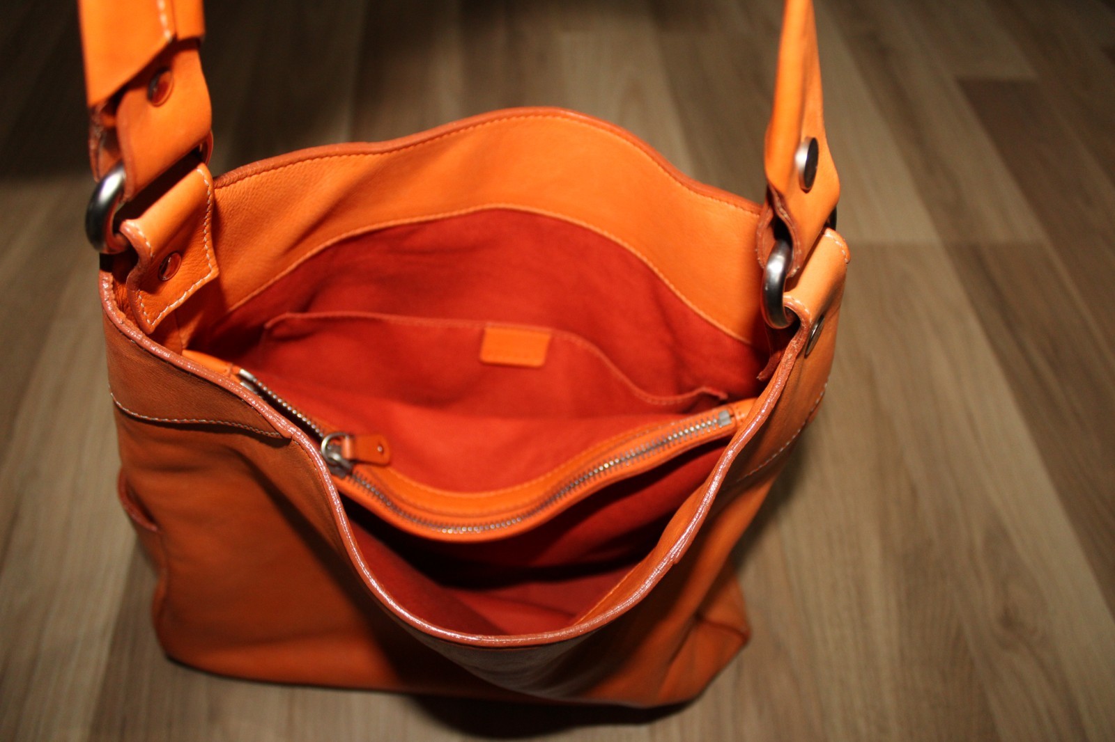 Celine Boogie Tote Bag Orange Leather Open Pockets Auth CE00/23