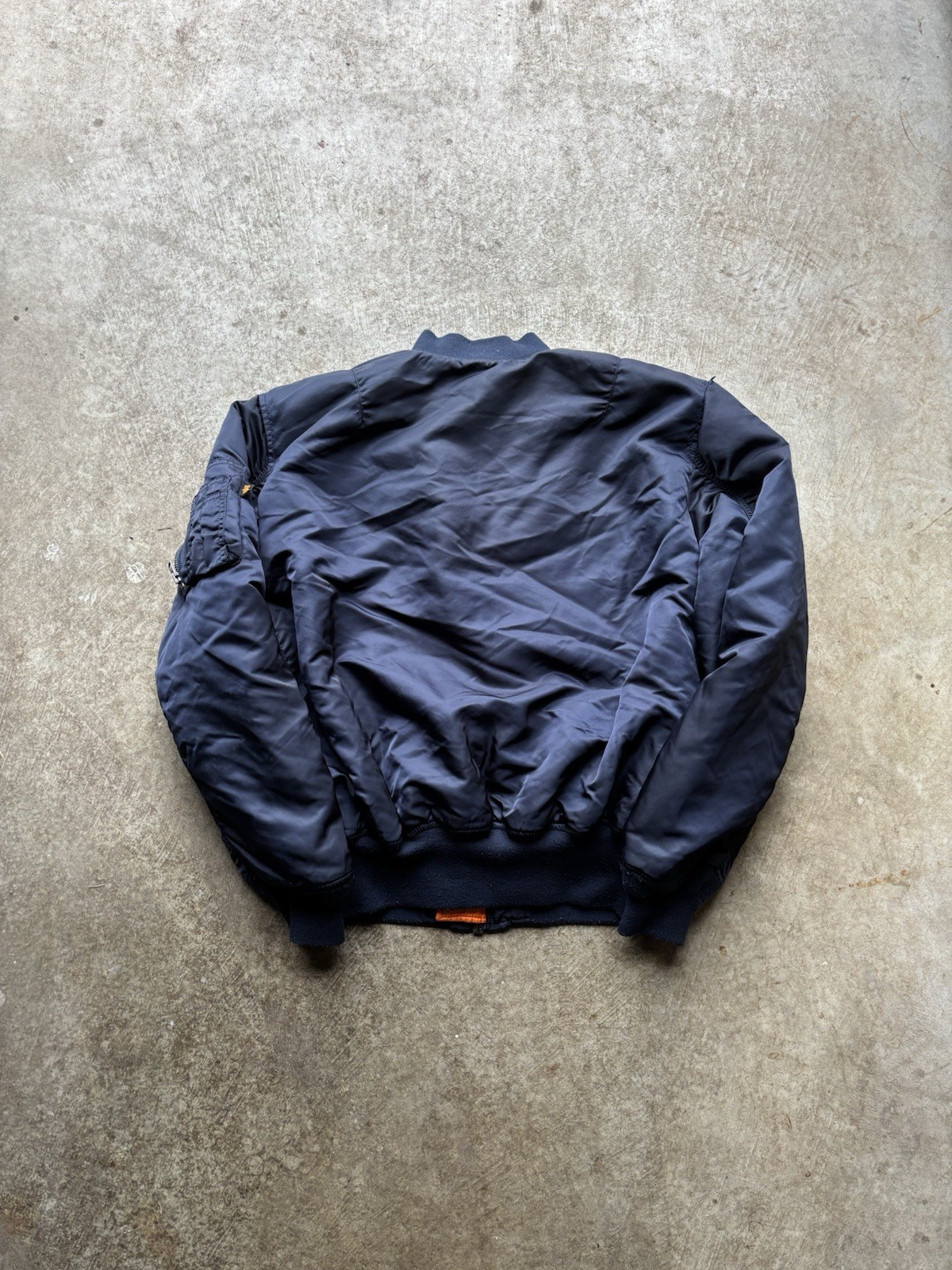 Alpha Industries Navy Bomber Jacket Orange Lined Zip Men’s Size Large