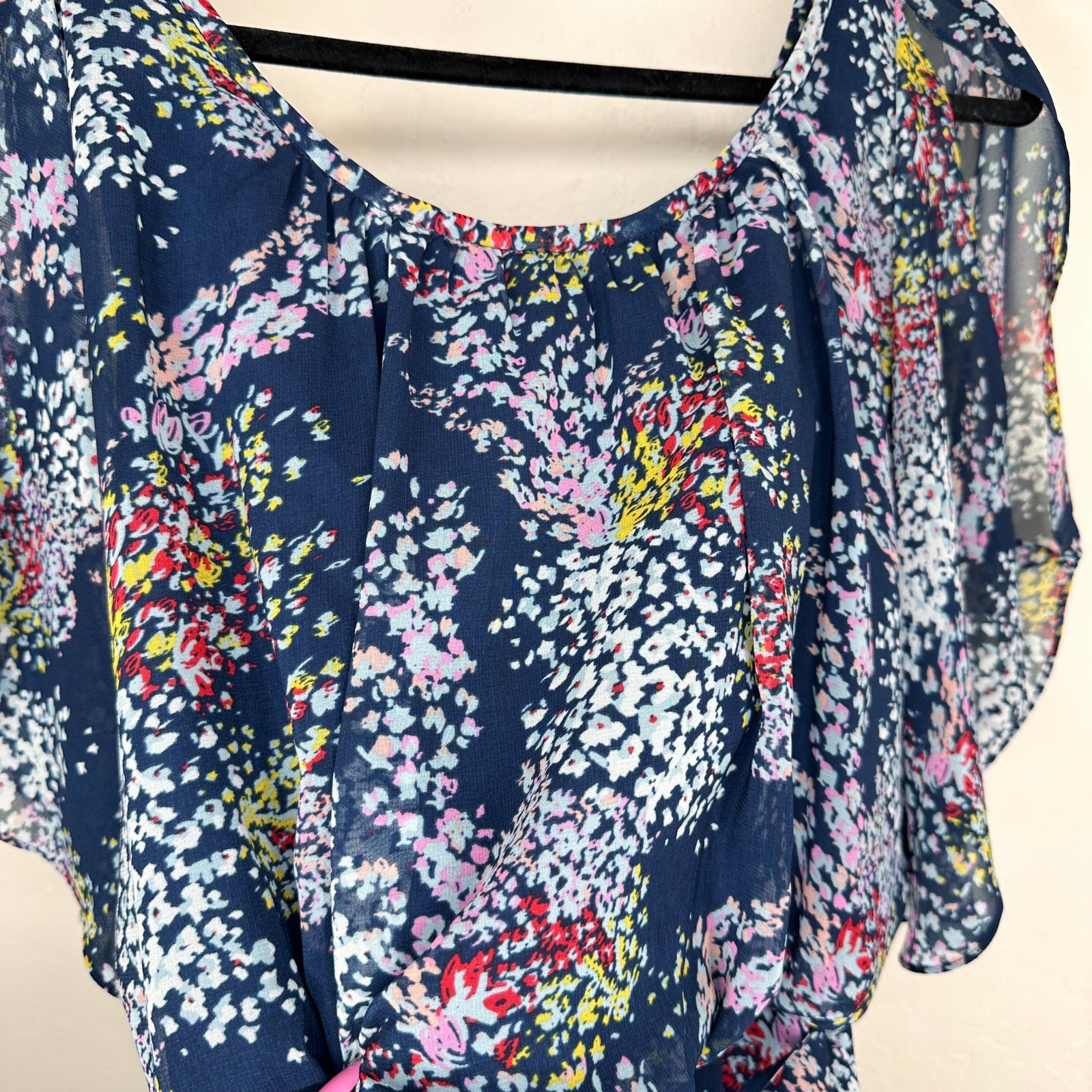ModCloth Fiore Your Entertainment Flora Navy Blue Floral Cold Shoulder Dress Lg