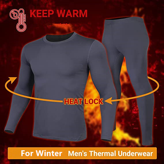 Men Microfiber Ultra Soft Fleece Thermal Long Johns Underwear Top & Bottom Set