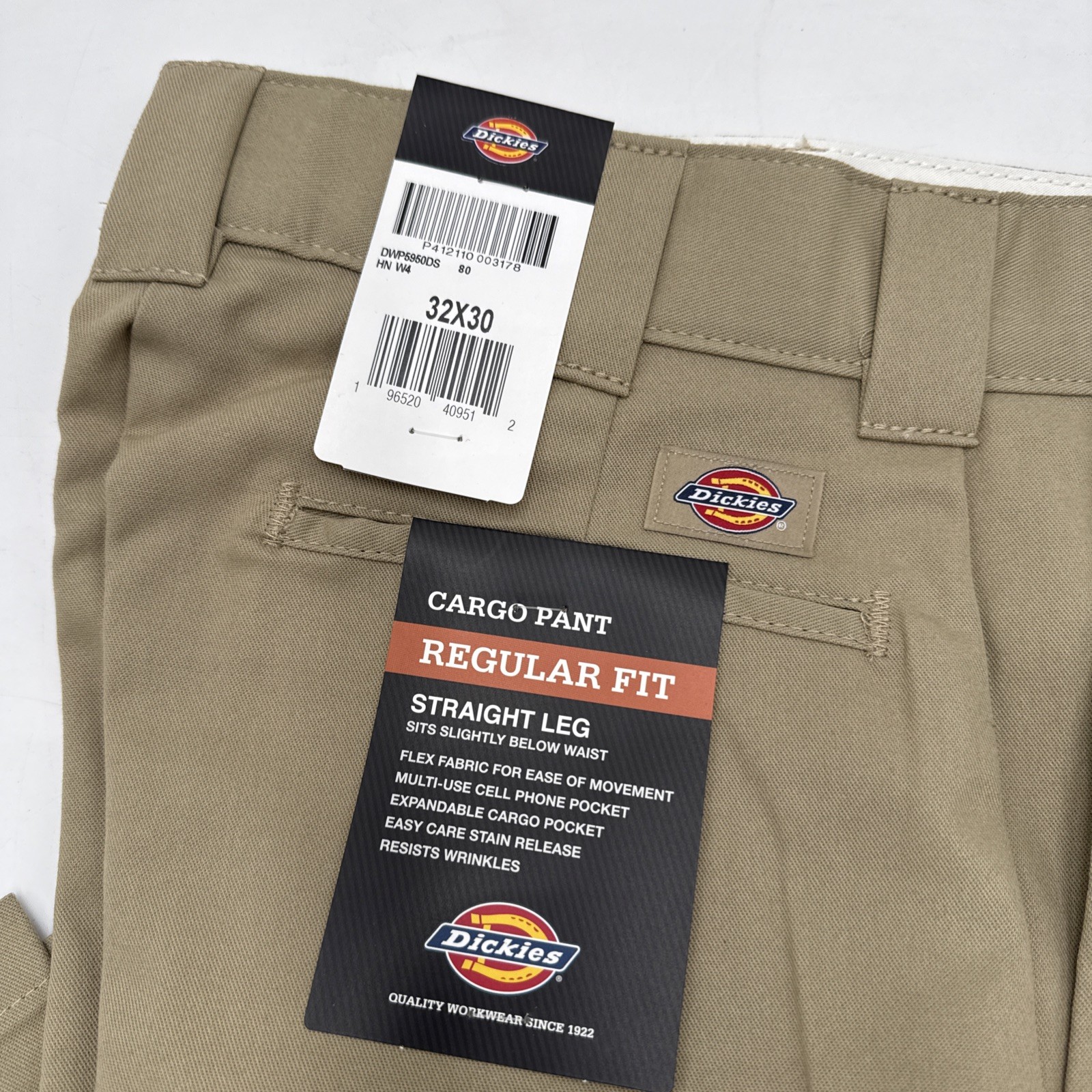 Dickies Cargo Work Pants 32 X 30 Regular Fit Flex Straight Leg Khaki Uniform