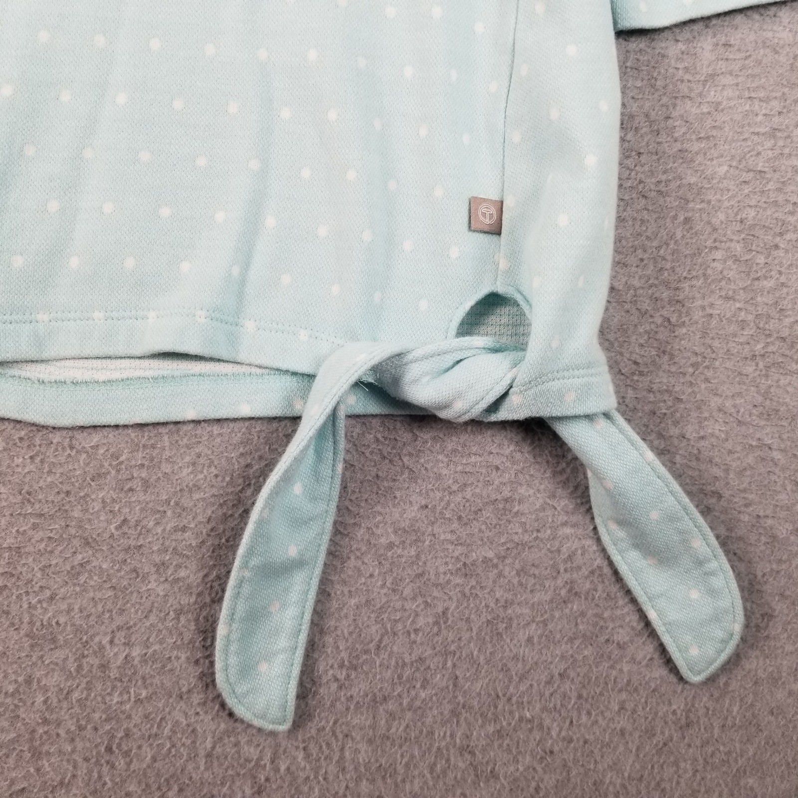 Talbots Top Womens PM Medium Petite Blue White Polka Dot 3/4 Sleeve Stretch Knit