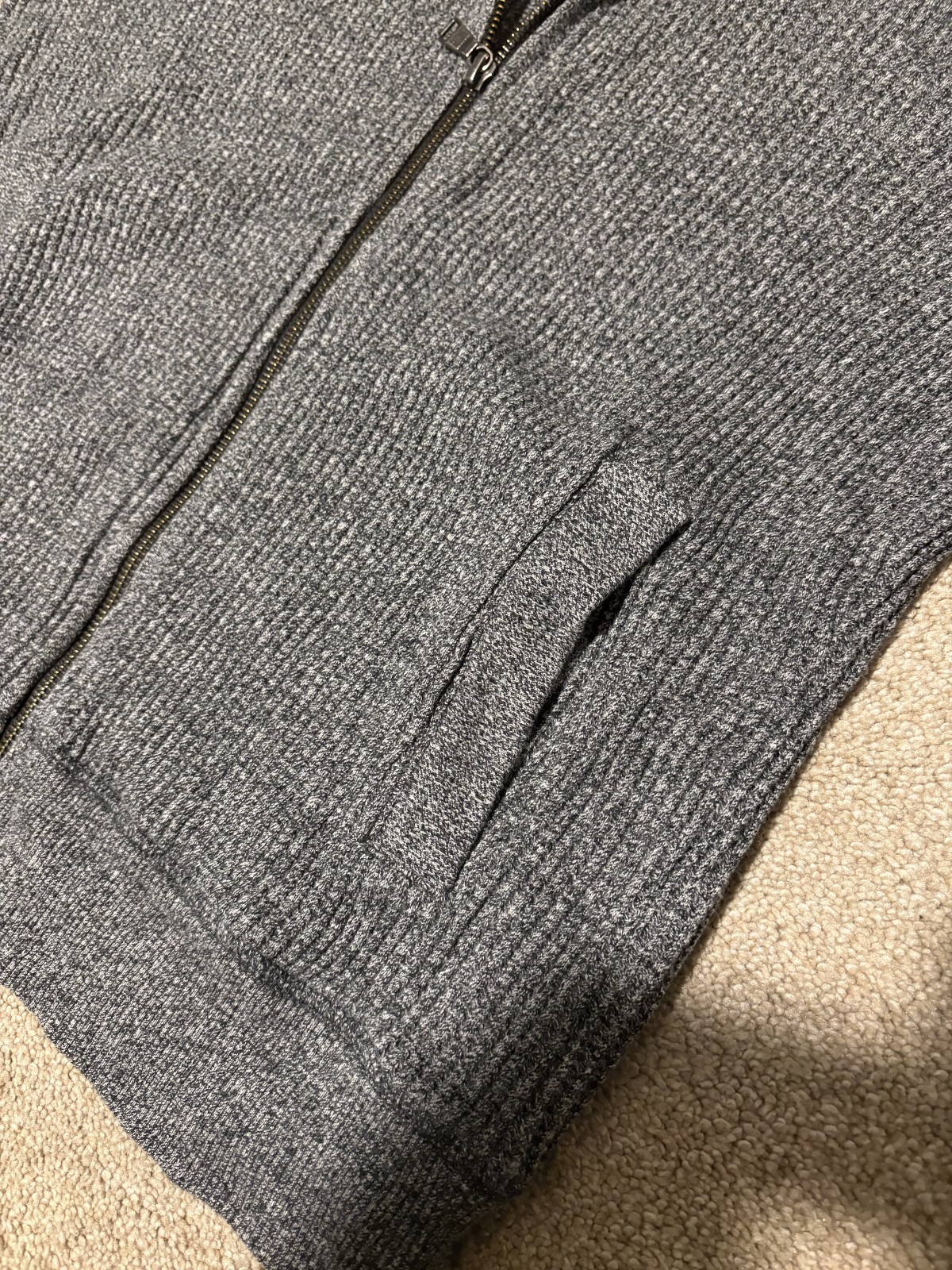 Banana Republic Mens Full Zip Henley Hoodie Sweatshirt Waffle Knit Gray, Sz S