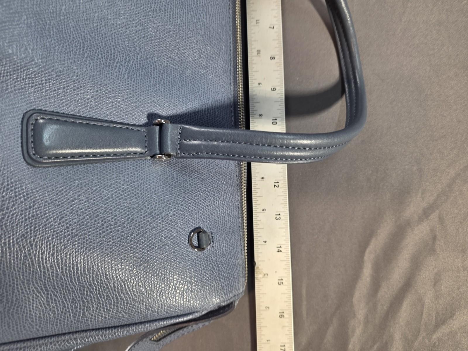 Tumi Dusty Blue Pebbled Leather Tote