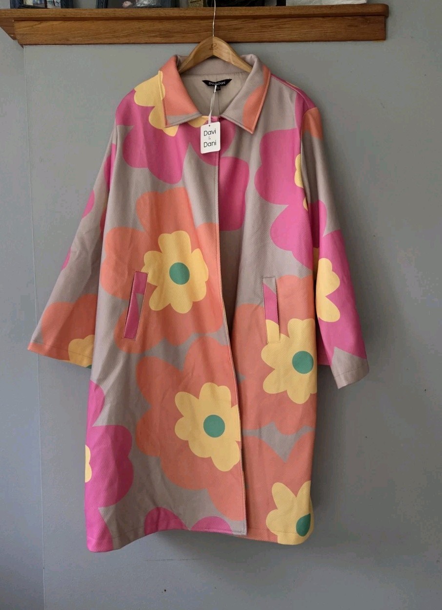 Women’s 2XL Swing Trenchcoat Davi & Dani ’60’s Vibe NEW Boutique Coat