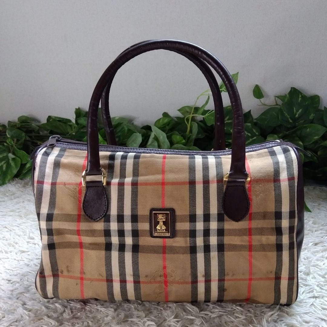 Burberry Mini Barrel Bag Nova Check Leather Beige Brown 11.4×7.9×6.3in Used
