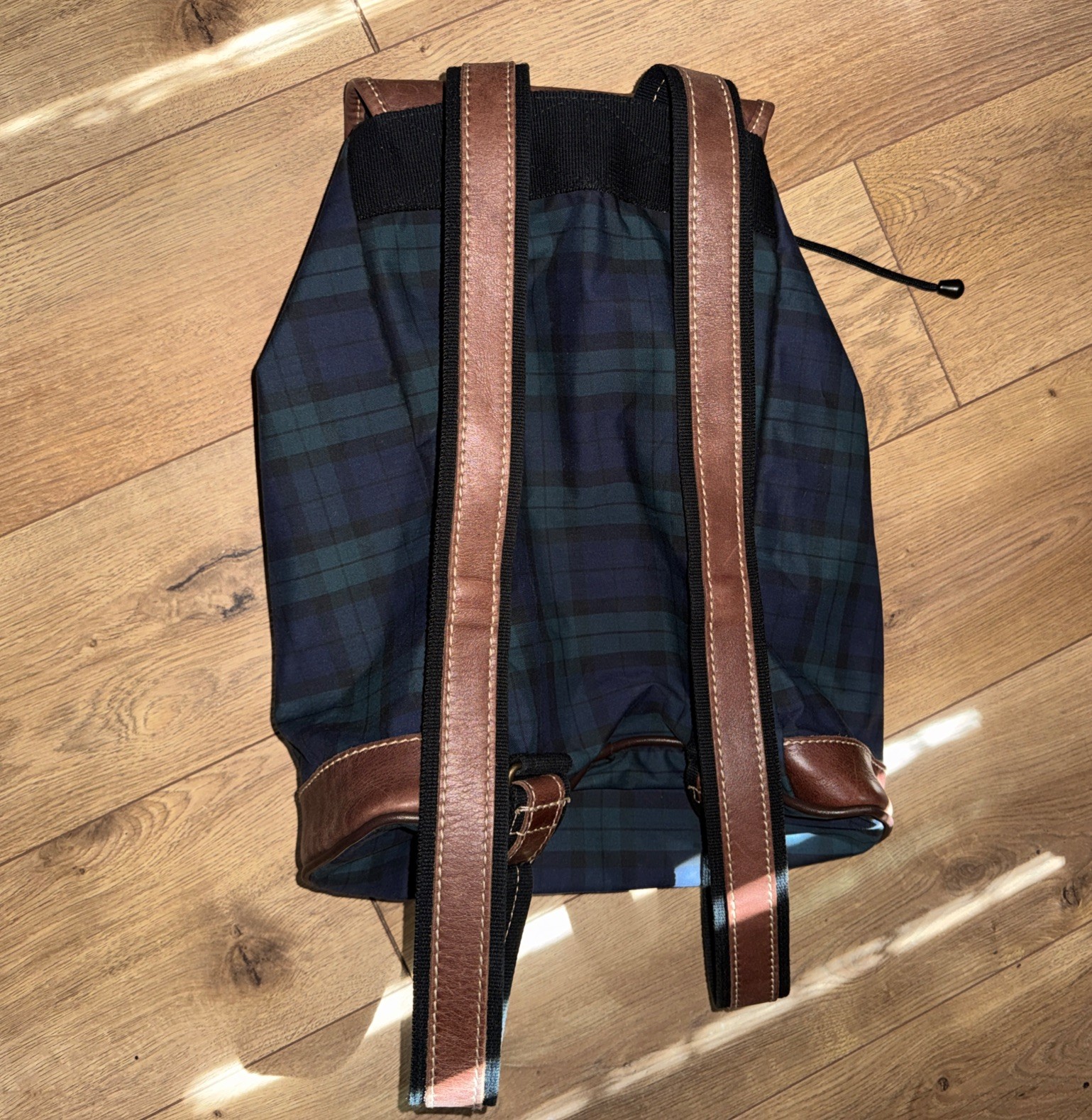 Vintage Eddie Bauer Leather Plaid Turn Lock Large Daypack Rucksack Backpack Rare