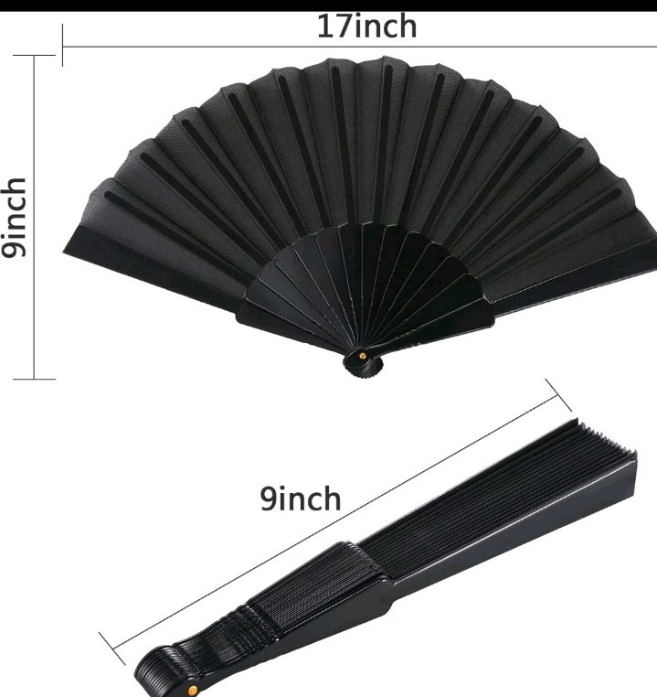 Folding Fan Hand Classic Style Fabric Plastic Handle Black Pack Of 10