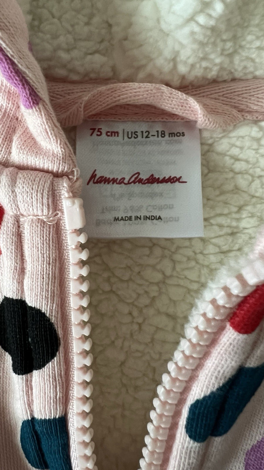 Hanna Andersson Baby Sherpa Lined Hoodie Pink Polka Dot 12-18 Months 75 cm