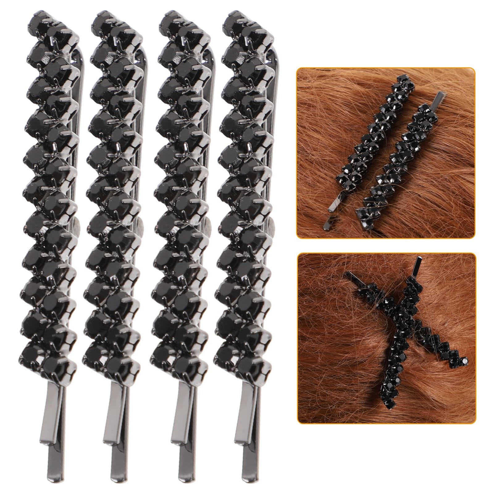 Uonlytech Hair Clips, 1 Set 2 Pairs Rhinestone 1 Count (Pack of 1), Black