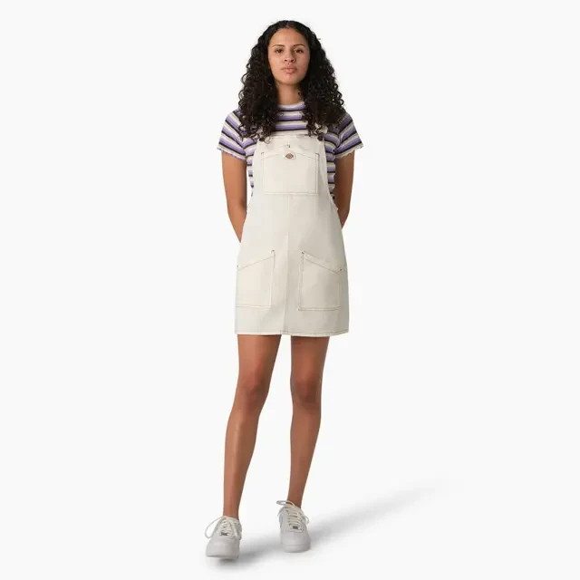 Dickies Bib Overall Dress Womens Medium Off White Utility Pinafore Workwear NWT