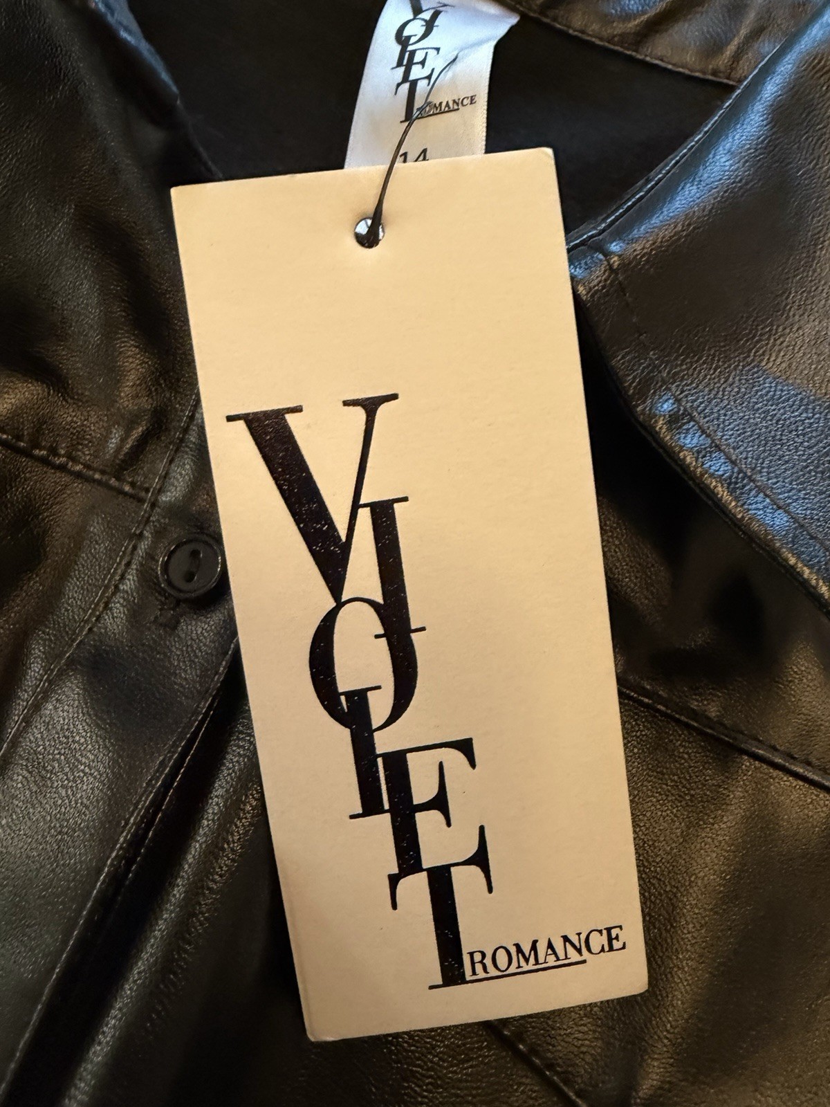 Violet Romance Women’s Black Belted Button Faux Leather Jacket Size 14