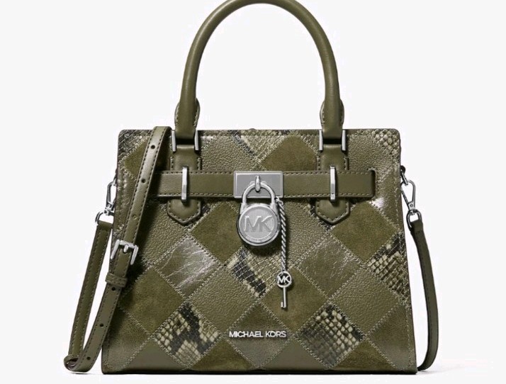 NWT Michael Kors Hamilton Small Satchel Bag Olive Green Snake Embossed Patch NWT