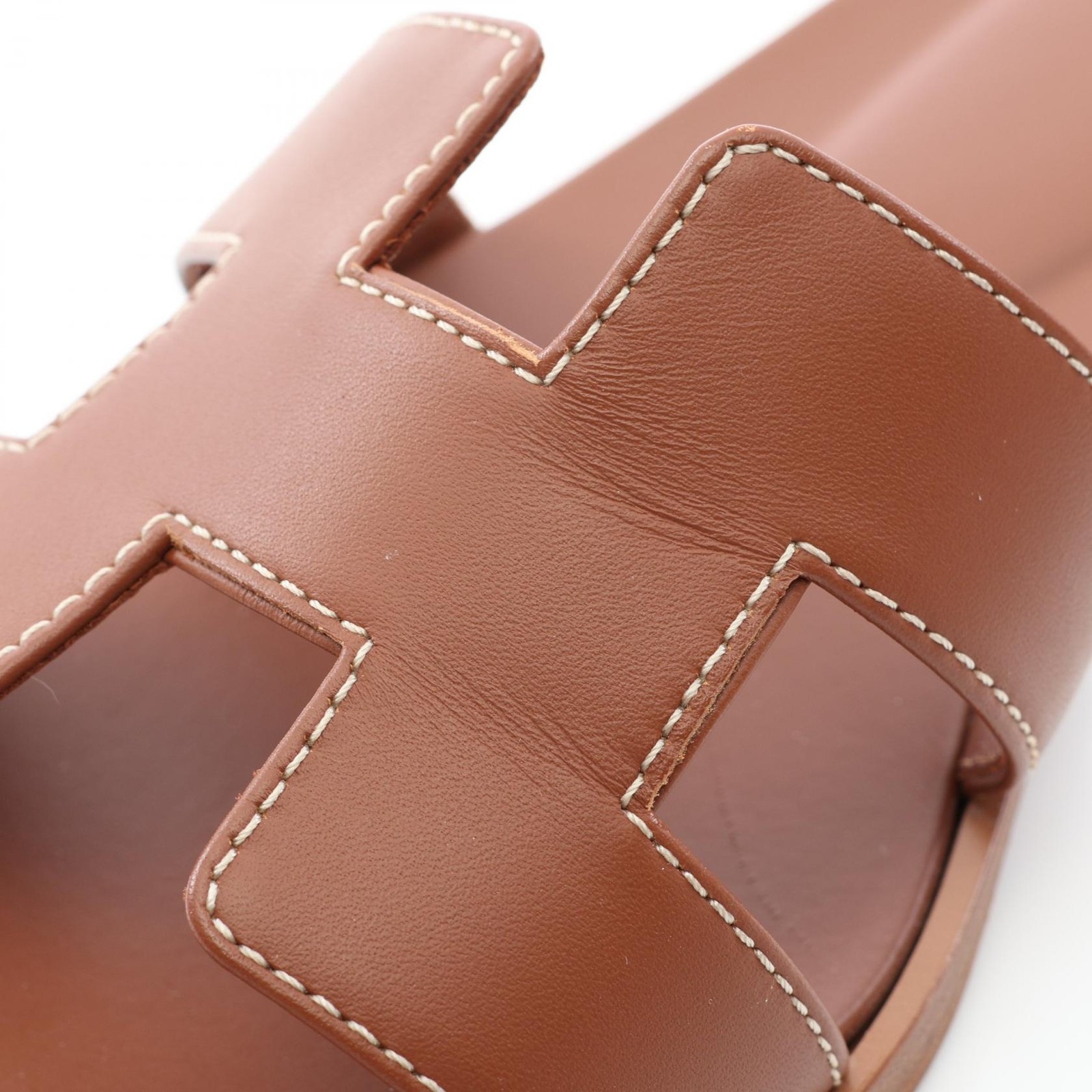 HERMES Oran Mule Flat Sandal #38 Box calf leather Calfskin Brown Gold Used Women