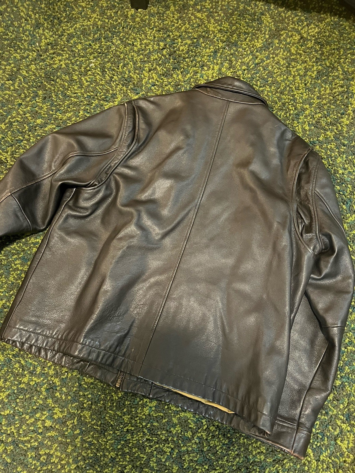 Eddie Bauer Men’s Brown Leather Full Zip Lined Jacket Point Collar Size L