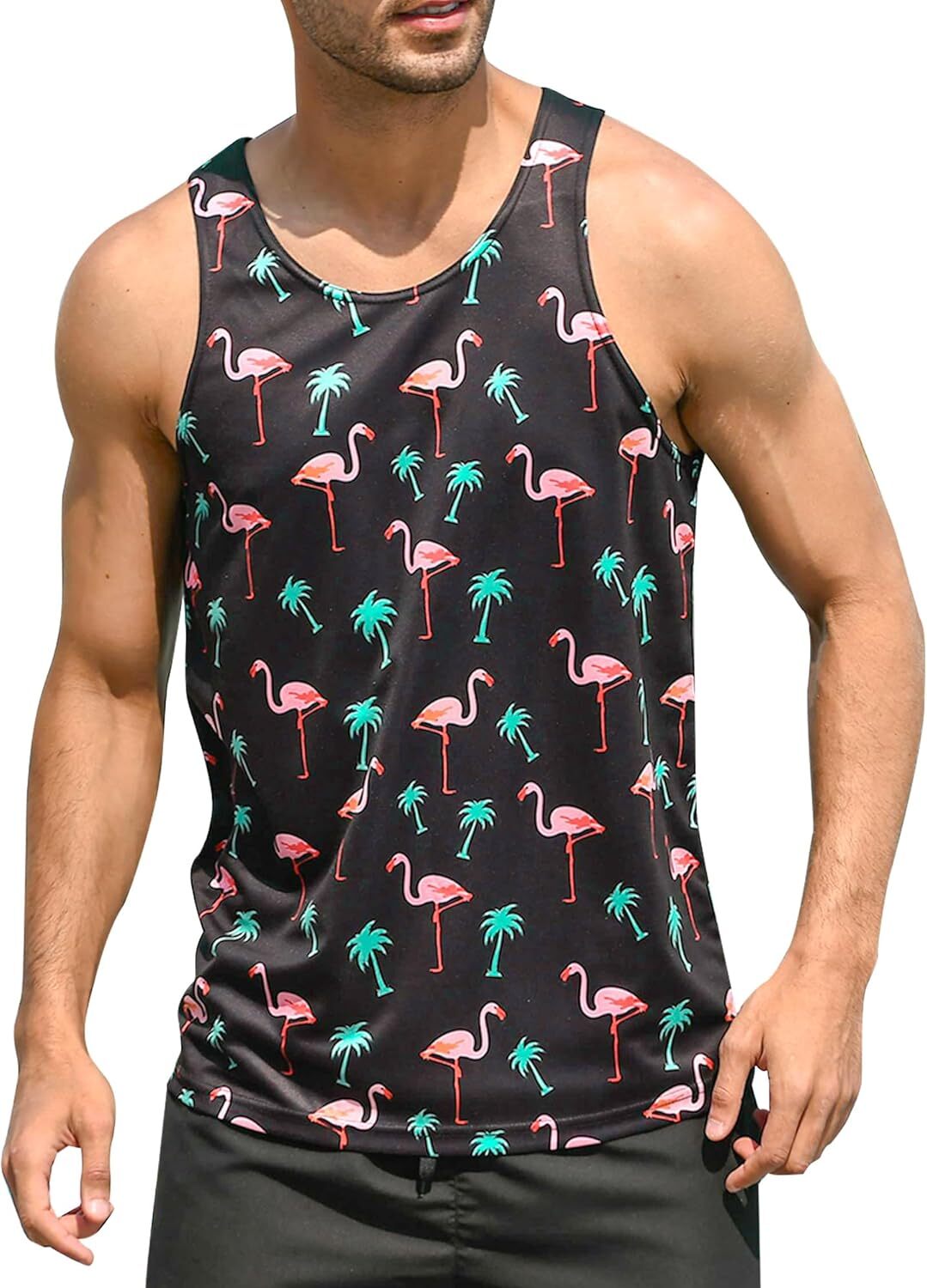 Mens Beach Tank Tops Fashion Graphic Quick Dry Sleeveless Shirt for Beach