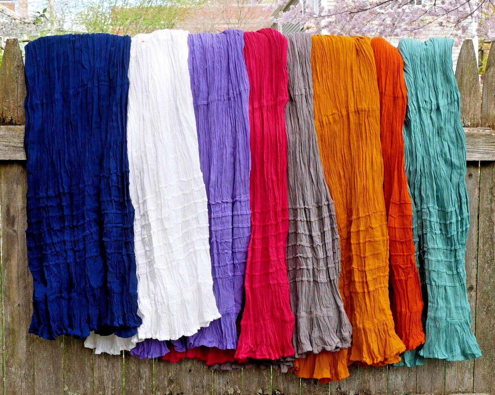 Mexican Skirt Light Weight 100% Cotton Peasant Hippie Boho Cowgirl Elastic Waist