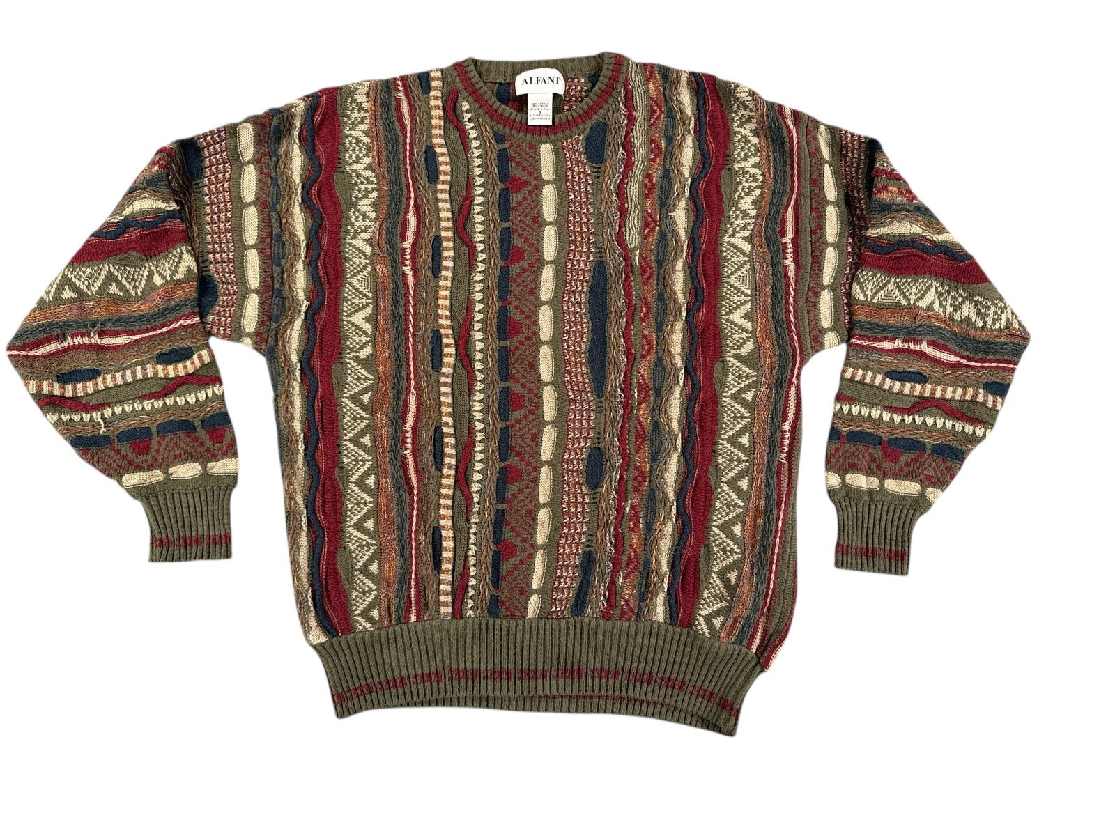 Vintage 80s 90s 3D Thick Texture Cable Abstract Grunge Hip Hop Sweater Small