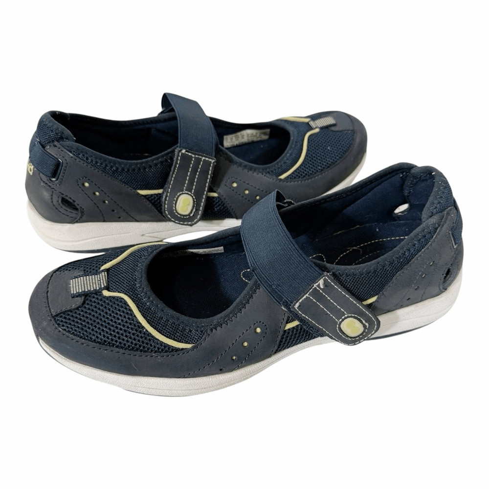 Ryka Women’s Mary Jane Blue Leather Mesh Adjustable Strap Comfort Shoes Size 11