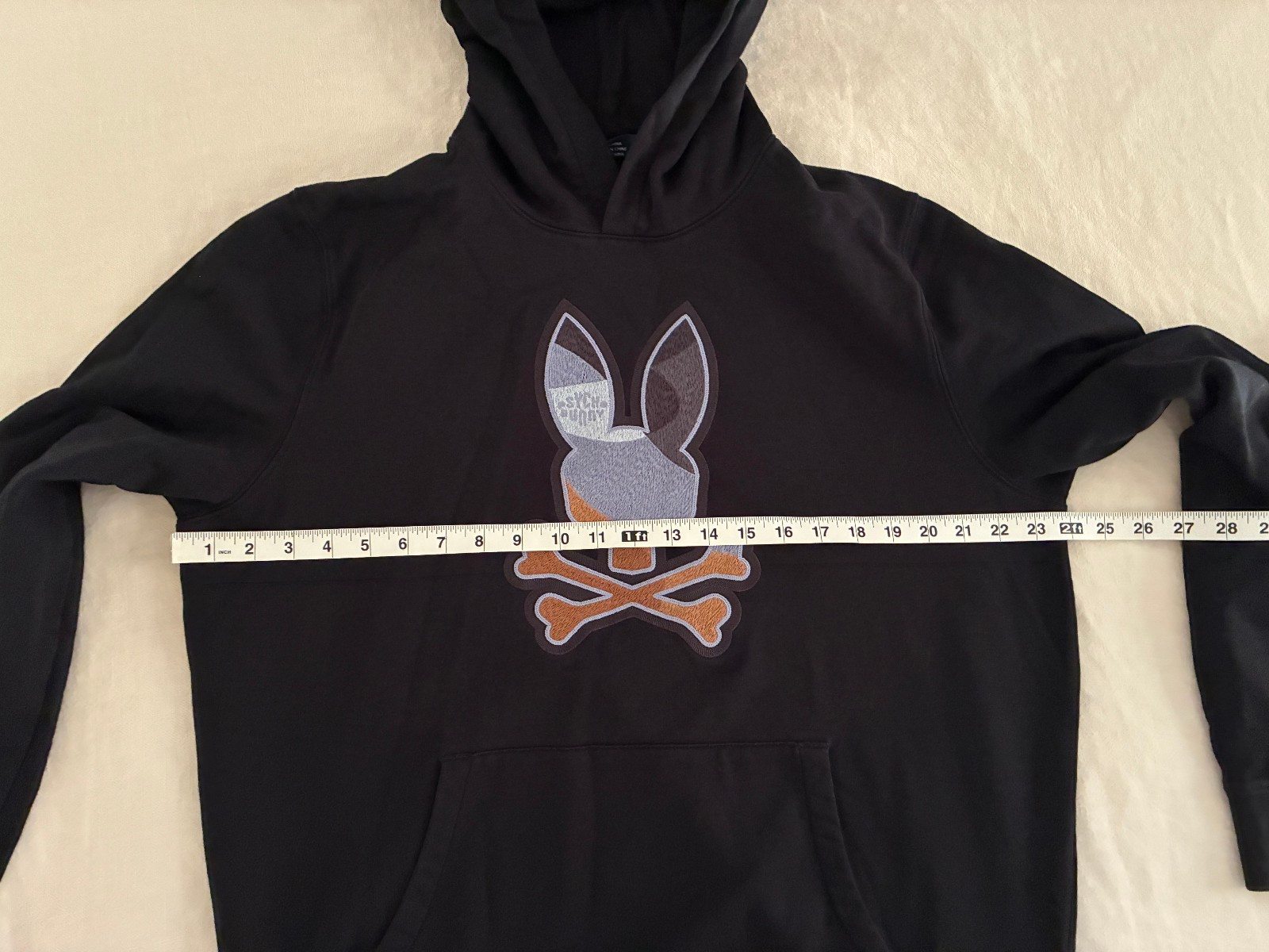 Psycho Bunny Dante Black/BIG EMBROIDERED~TEXTURED LOGO Hoodie Men’s L