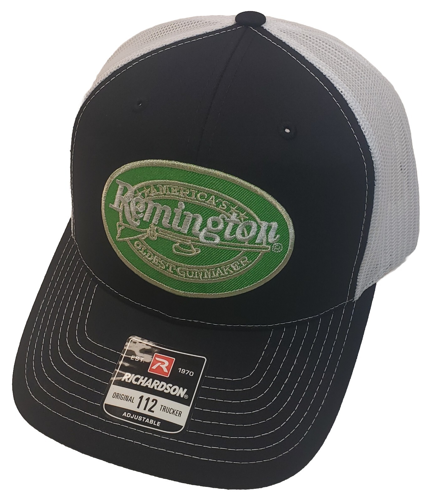 Remington Fire Arms Patch on Richardson 112 Trucker Hat Snapback Black/White