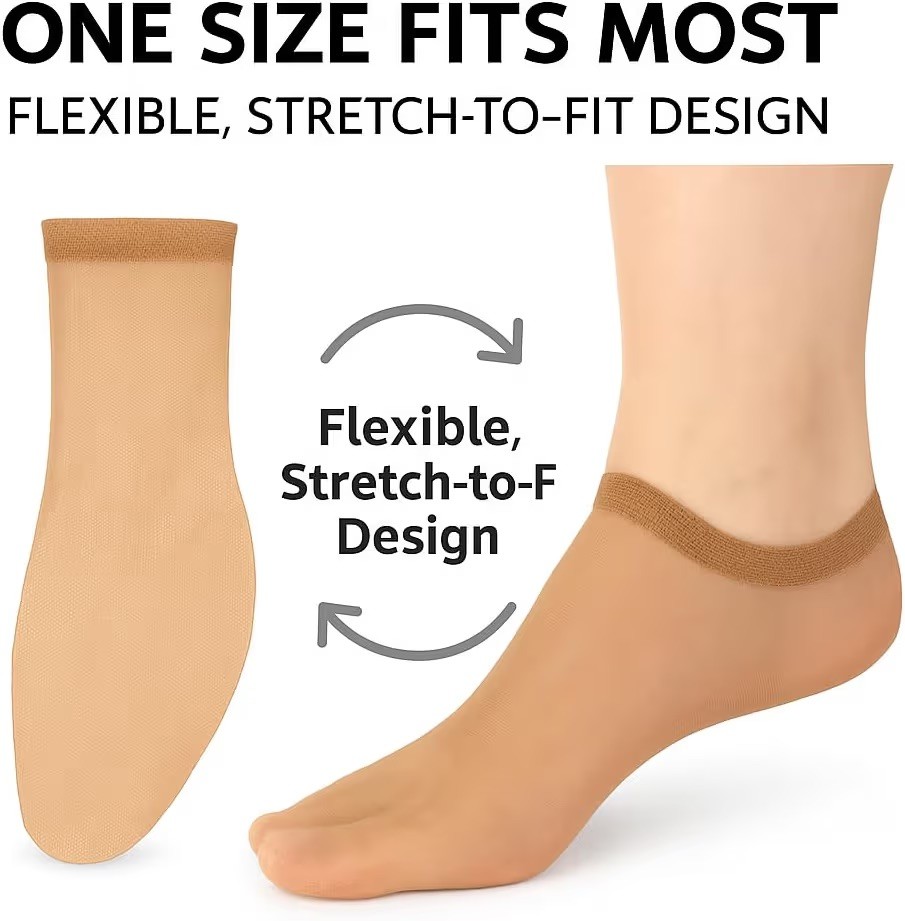 Disposable Nylon Socks for Women, 72 Pairs Tan Footies