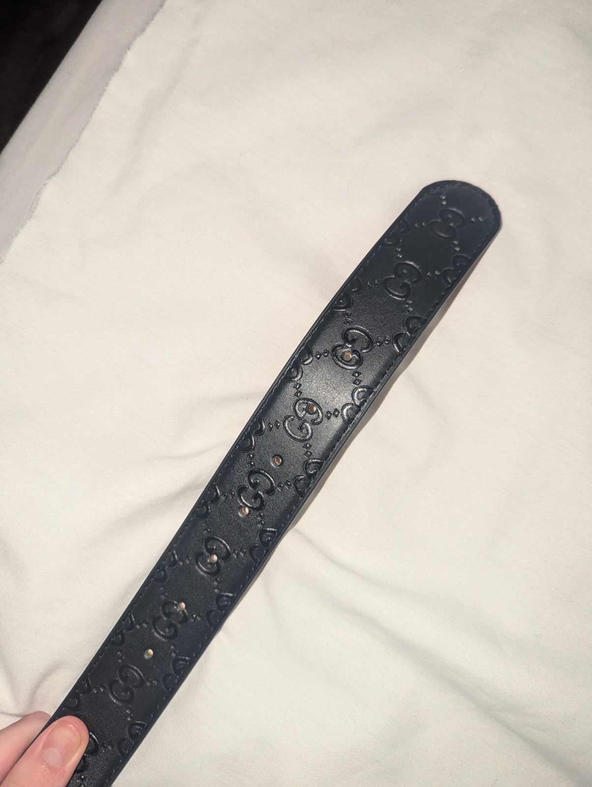 Gucci Belt Black GG Embossed Leather Double G Silver Buckle Men 110cm/38-44