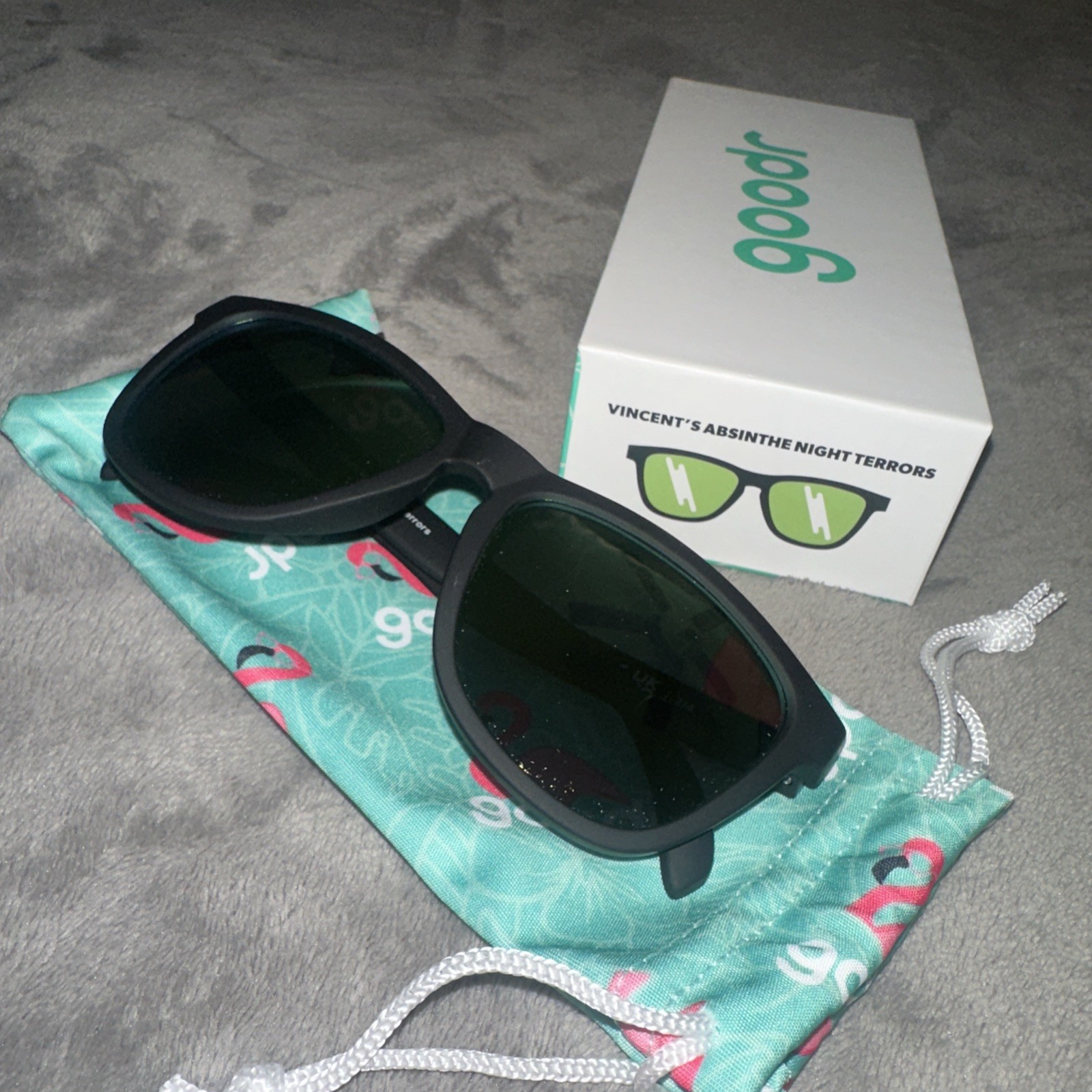 Goodr Sunglasses “Vincent’s Absinthe Night Terrors” Black Frame Mirror Lens NEW