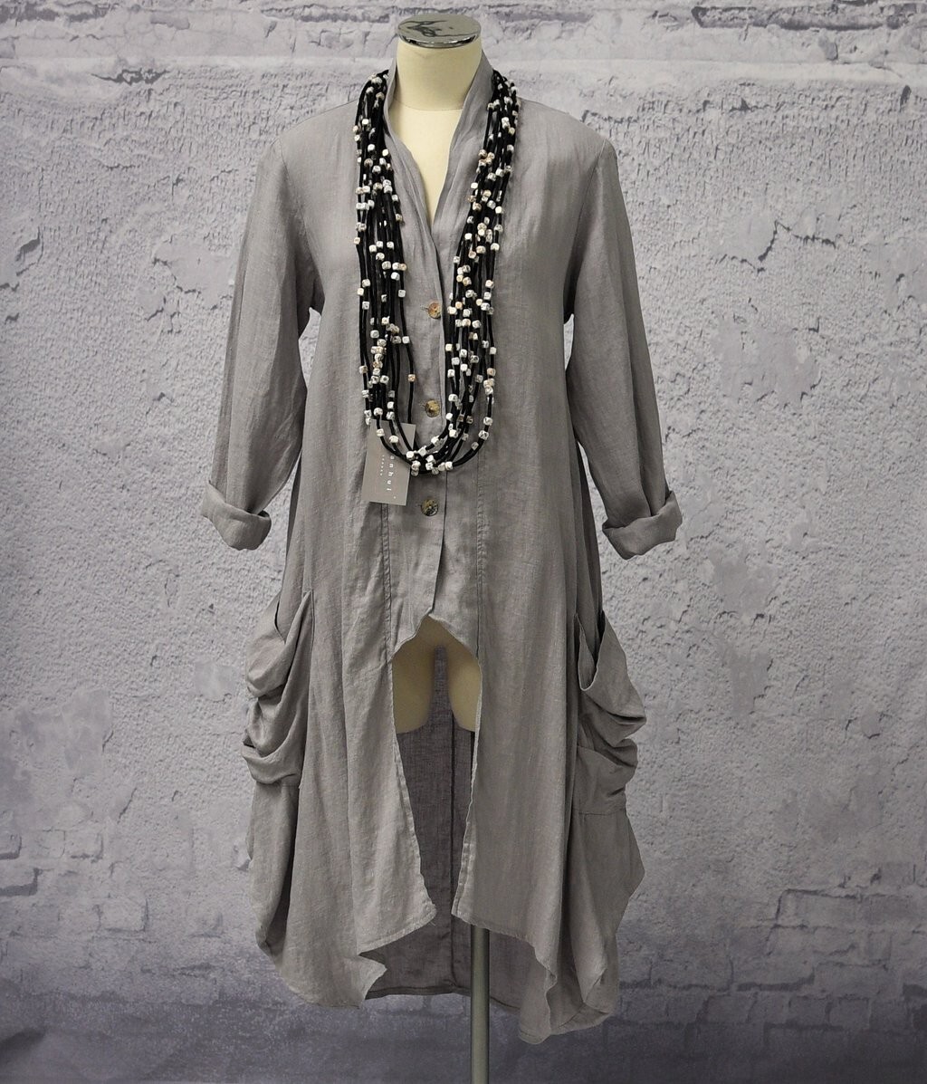 LUUKAA Light Linen 8Y0316 POUCH POCKET DUSTER Top (sizes 4 -20 ) SOFT GREY
