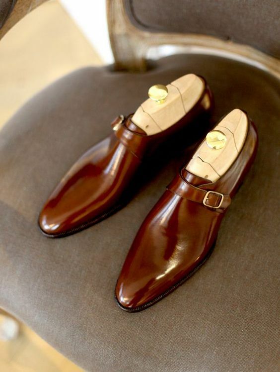 Handmade Men Brown Monk Shoes, Formal Office/ Business Shoes
