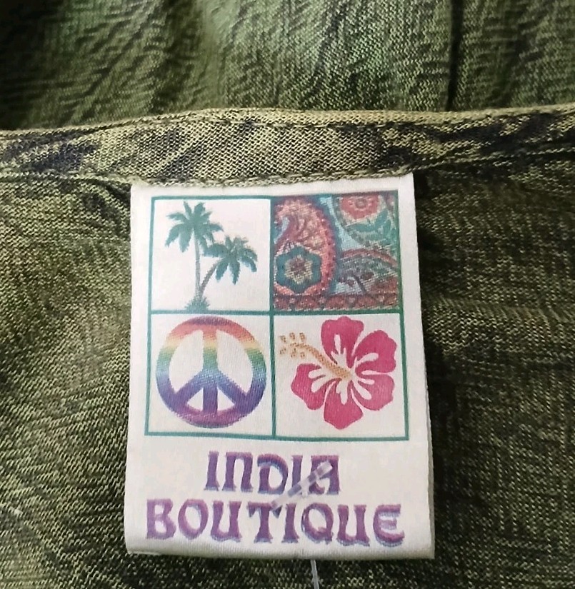 India Boutique Peasant Top Free Size Green Bohemian Sequin Flare Sleeve NWT