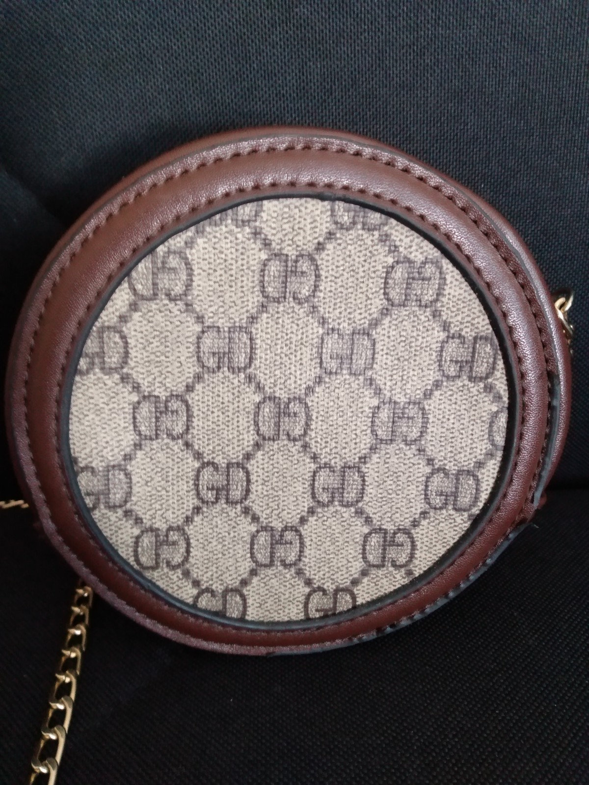 Round Mini Crossbody Bag Web Stripe Gold Hardware Long Chain Strap ~ New