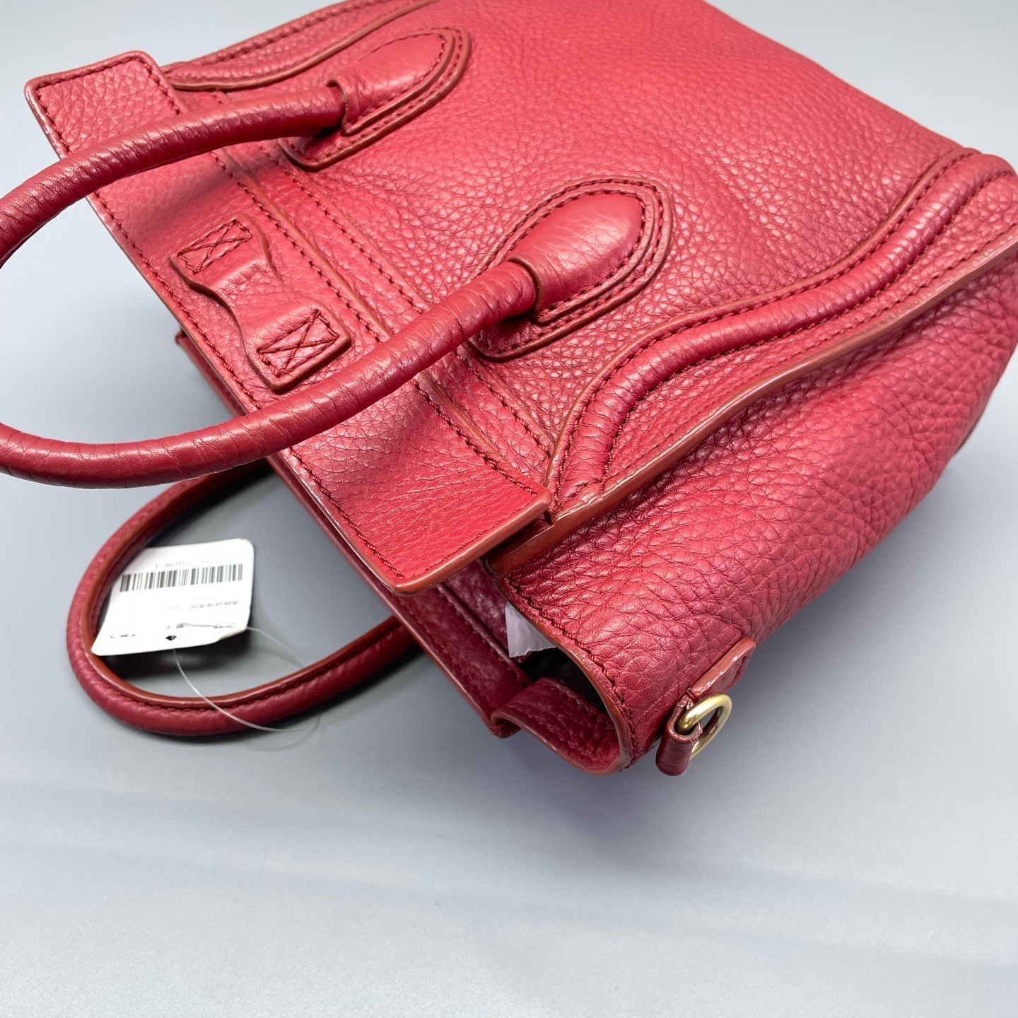 AUTH Celine Luggage Red Pebbled Leather Gold Hardware Handbag Crossbody Bag
